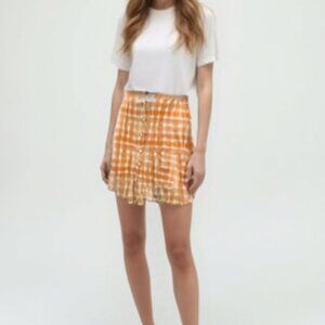 ❤️ UO Orange Checkered Button-Up Skirt L